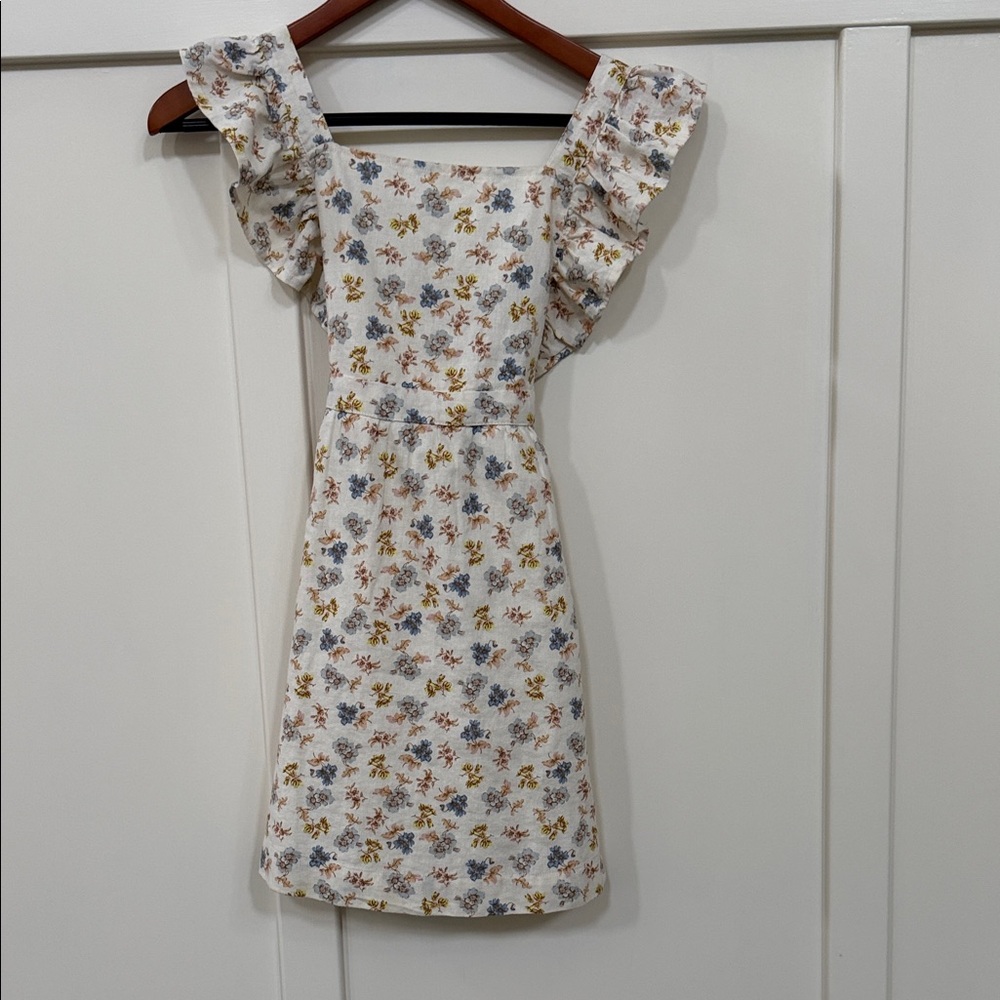 Something Navy White girls linen Pinafore Dress in Floral
print sz 8